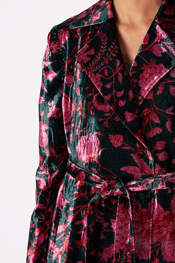Emerald Green & Pink Printed Jacket by Kshitij Jalori at Pernia's Pop Up Shop