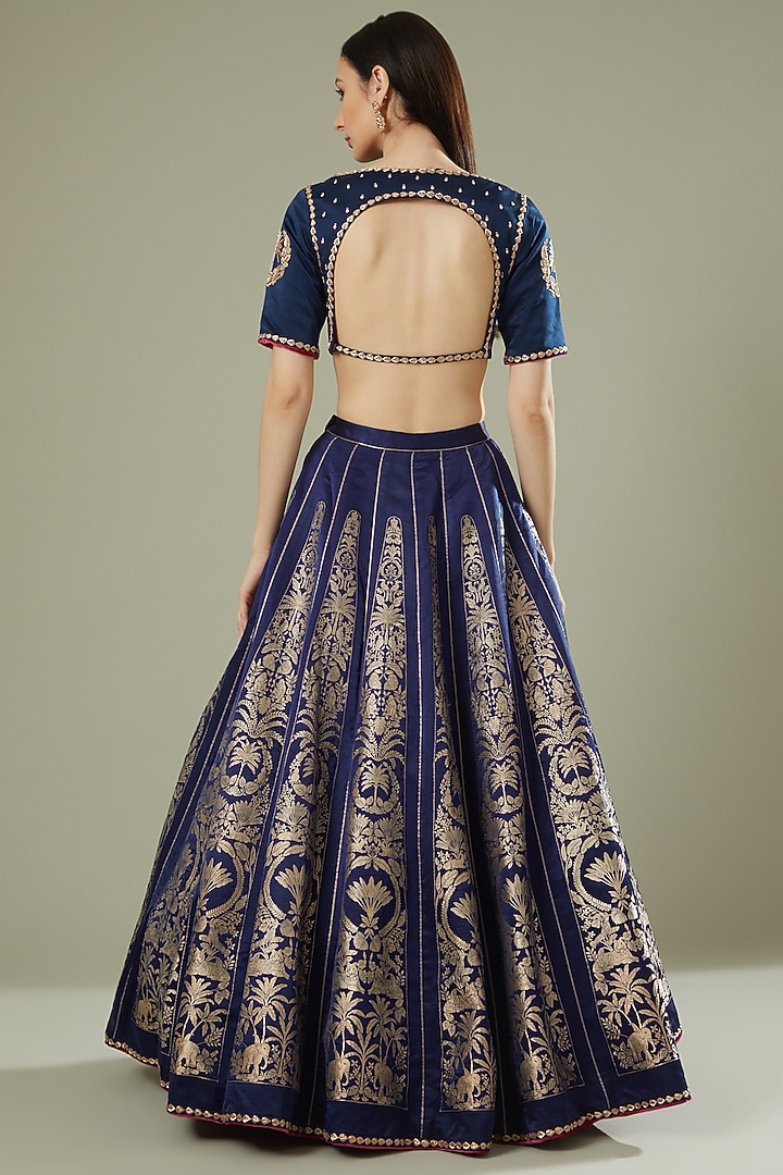 Midnight Blue Printed & Embroidered Bridal Lehenga Set by Kshitij Jalori at Pernia's Pop Up Shop