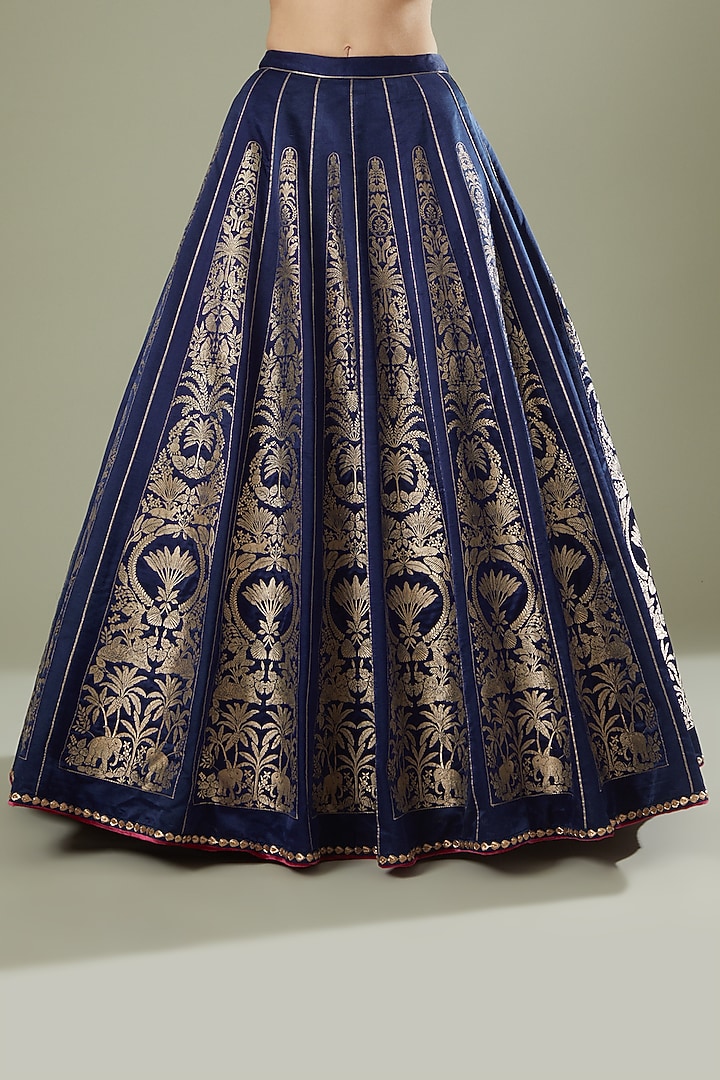 Midnight Blue Printed & Embroidered Bridal Lehenga Set by Kshitij Jalori at Pernia's Pop Up Shop