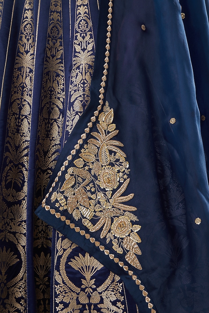 Midnight Blue Printed & Embroidered Bridal Lehenga Set by Kshitij Jalori at Pernia's Pop Up Shop
