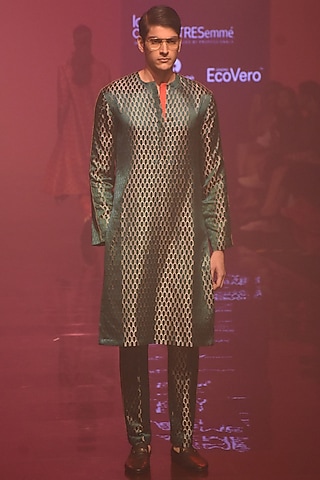 Emerald Green Kurta With Pants by Kshitij Jalori Men