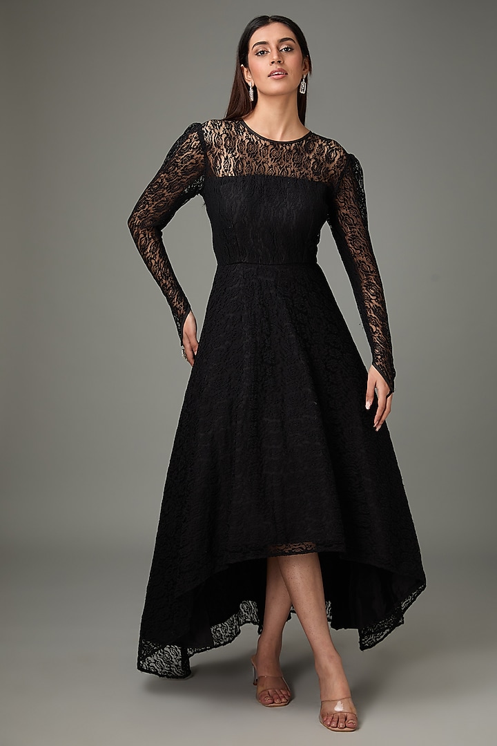 Black Lace High-Low Dress by RANA'S by Kshitija