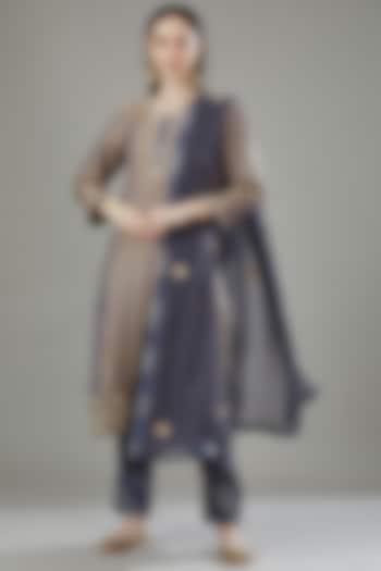 Grey Pure Tissue Silk Embroidered Kurta Set by Rana'S by Kshitija at Pernia's Pop Up Shop