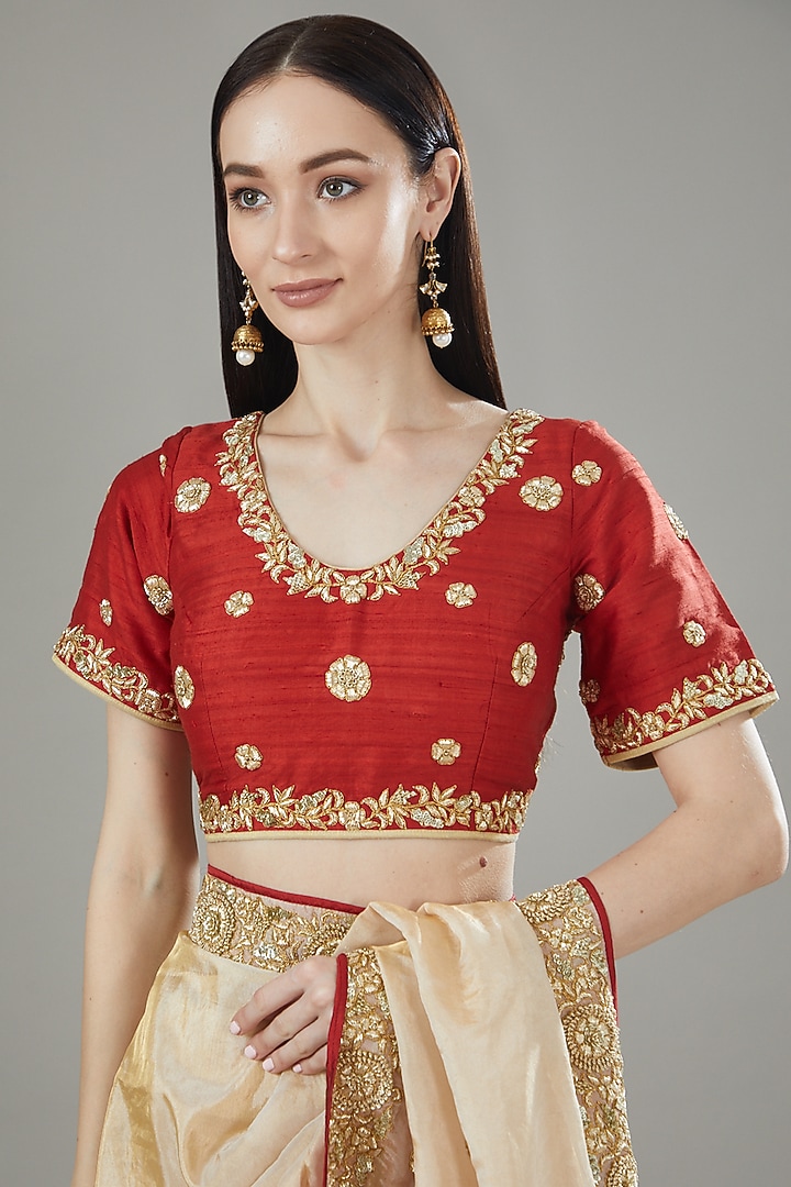 Gold Pure Tissue Embroidered Wedding Saree Set by Rana'S by Kshitija at Pernia's Pop Up Shop