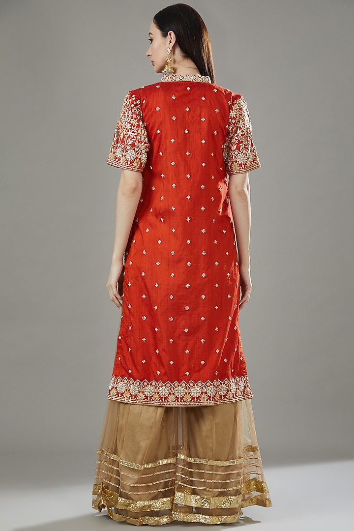 Gold Pure Raw Silk Gharara Set by Rana'S by Kshitija at Pernia's Pop Up Shop