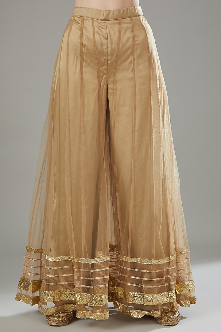 Gold Pure Raw Silk Gharara Set by Rana'S by Kshitija at Pernia's Pop Up Shop