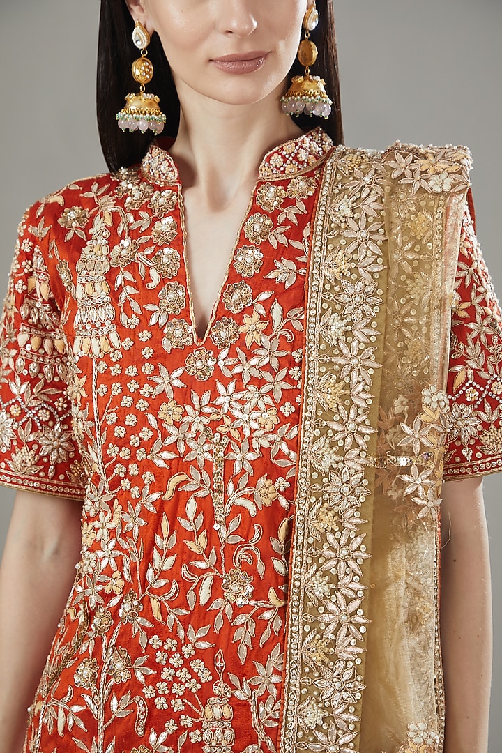 Gold Pure Raw Silk Gharara Set by Rana'S by Kshitija at Pernia's Pop Up Shop