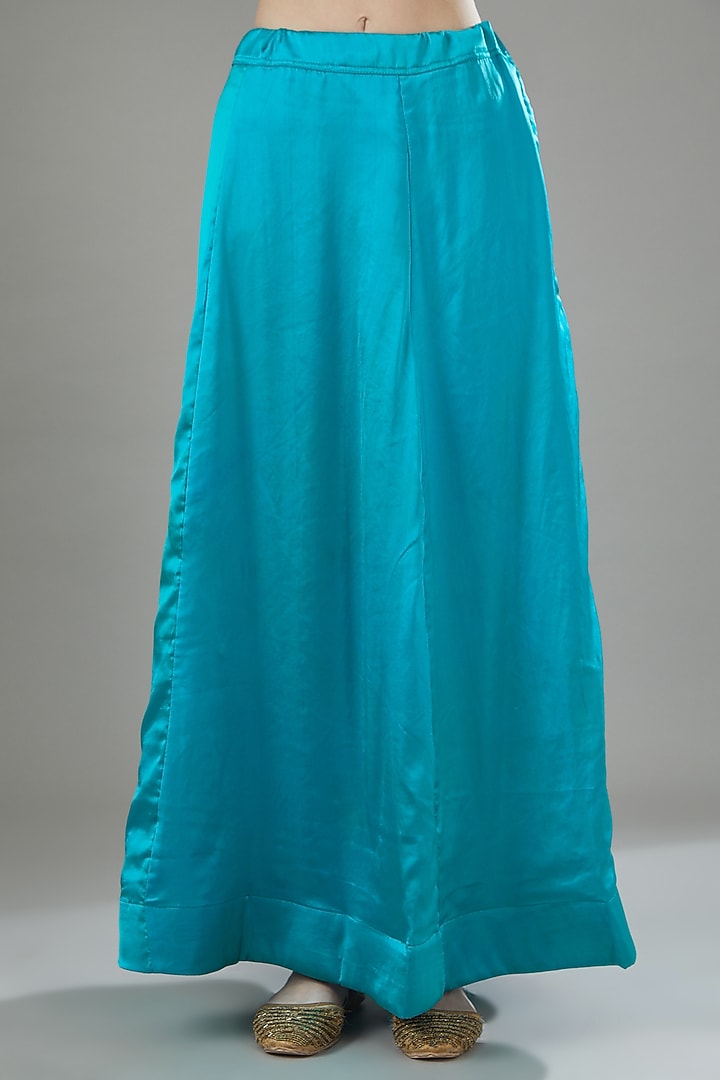 Teal Blue Pure Organza Marodi Hand Embroidered Wedding Saree Set by Rana'S by Kshitija at Pernia's Pop Up Shop