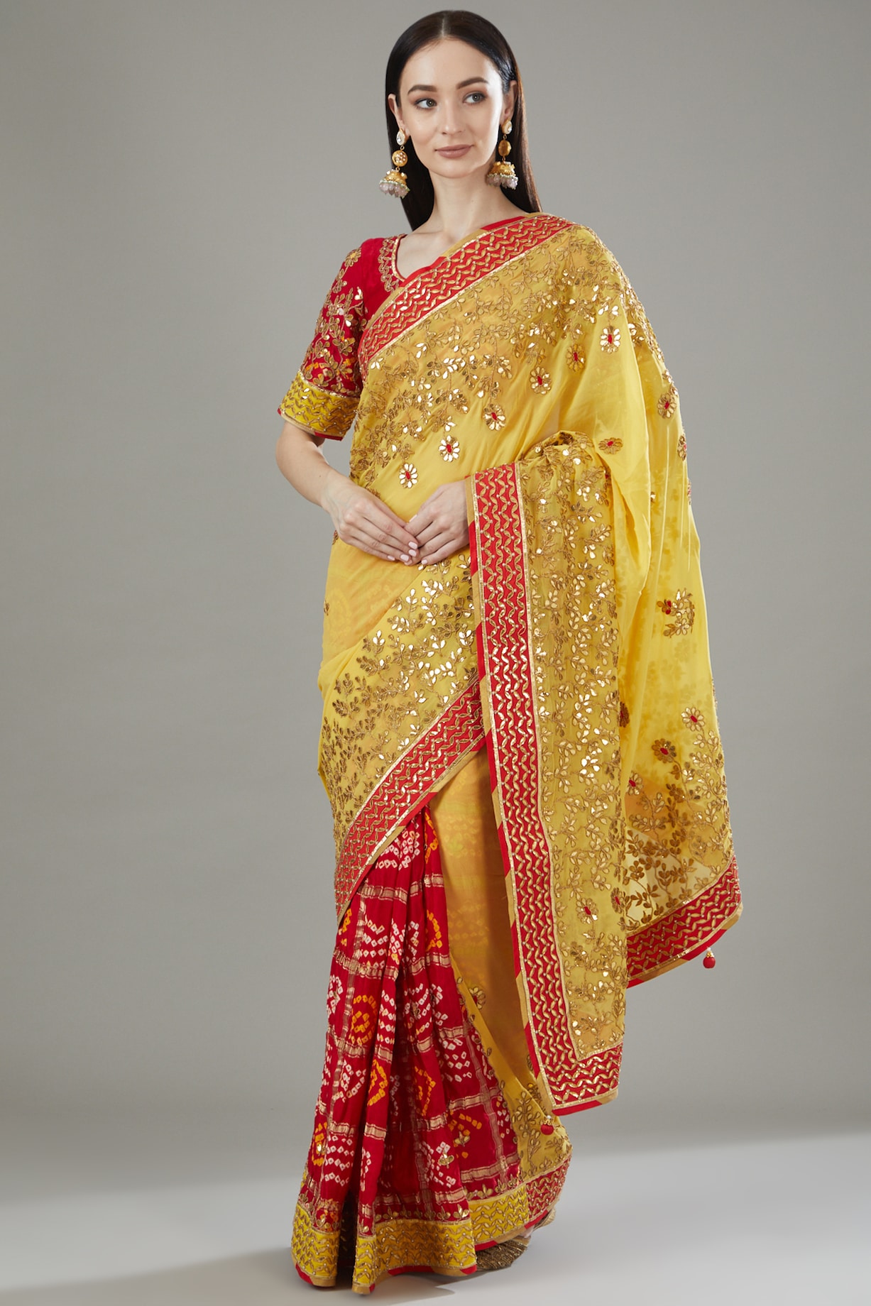 Red Pure Gajji Silk Bandhani Printed Gajji Silk Saree