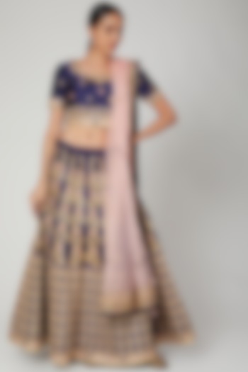 Deep Blue Embroidered Lehenga Set by RANA'S by Kshitija