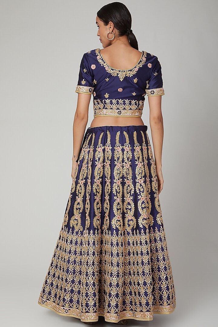 Deep Blue Embroidered Wedding Lehenga Set by RANA'S by Kshitija at Pernia's Pop Up Shop