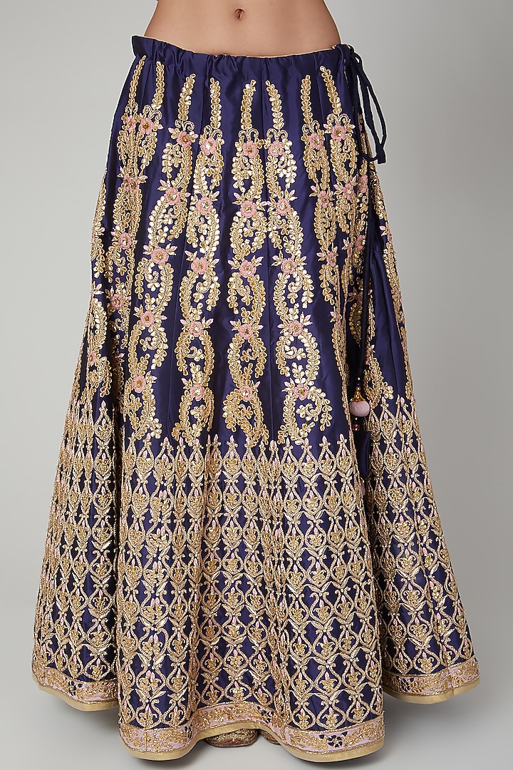 Deep Blue Embroidered Wedding Lehenga Set by RANA'S by Kshitija at Pernia's Pop Up Shop