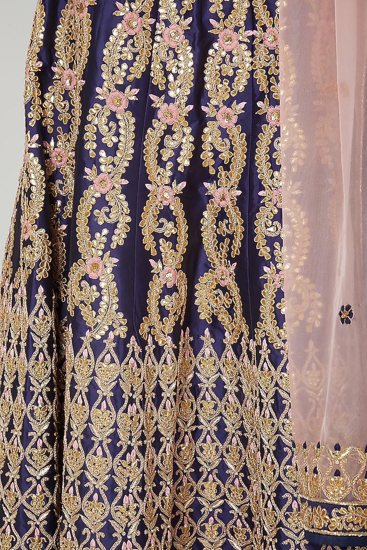Deep Blue Embroidered Wedding Lehenga Set by RANA'S by Kshitija at Pernia's Pop Up Shop