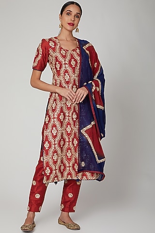 Mud Brown Embroidered Kurta Set by RANA'S by Kshitija