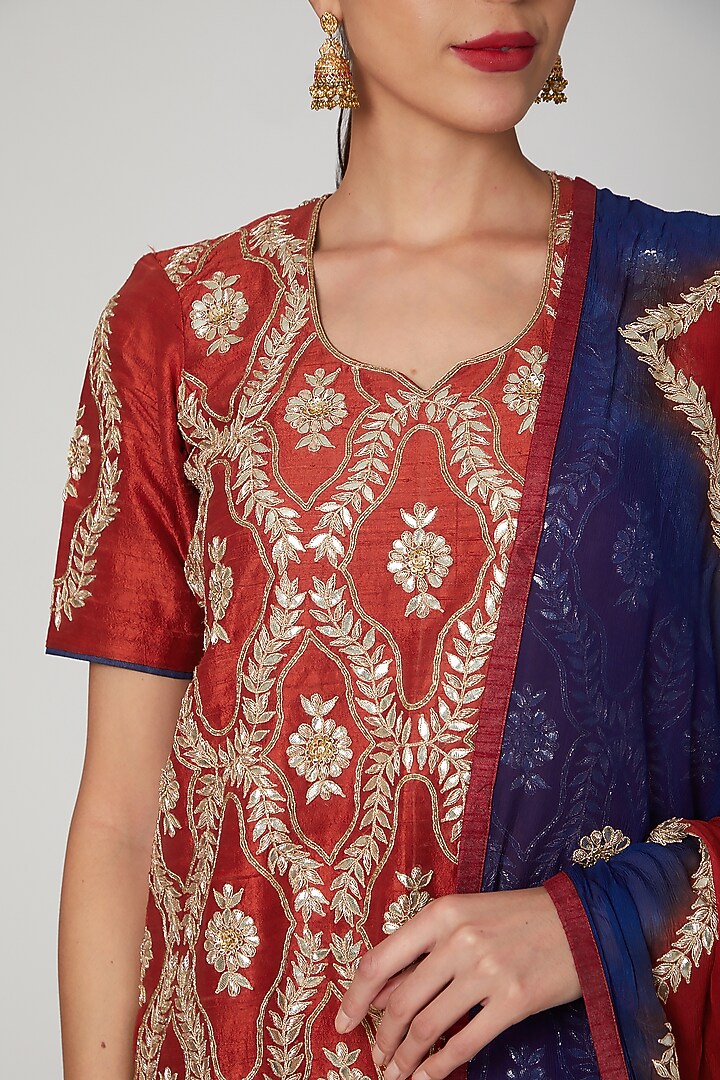 Mud Brown Embroidered Kurta Set by RANA'S by Kshitija at Pernia's Pop Up Shop
