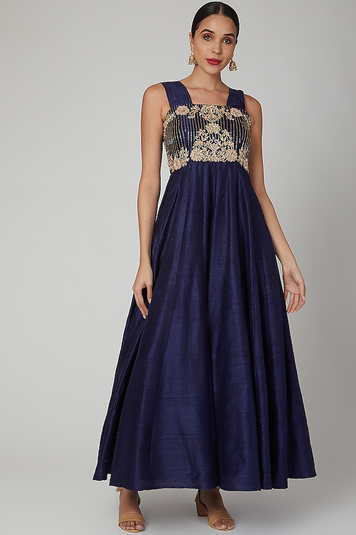 Deep Blue Embroidered Gown by RANA'S by Kshitija