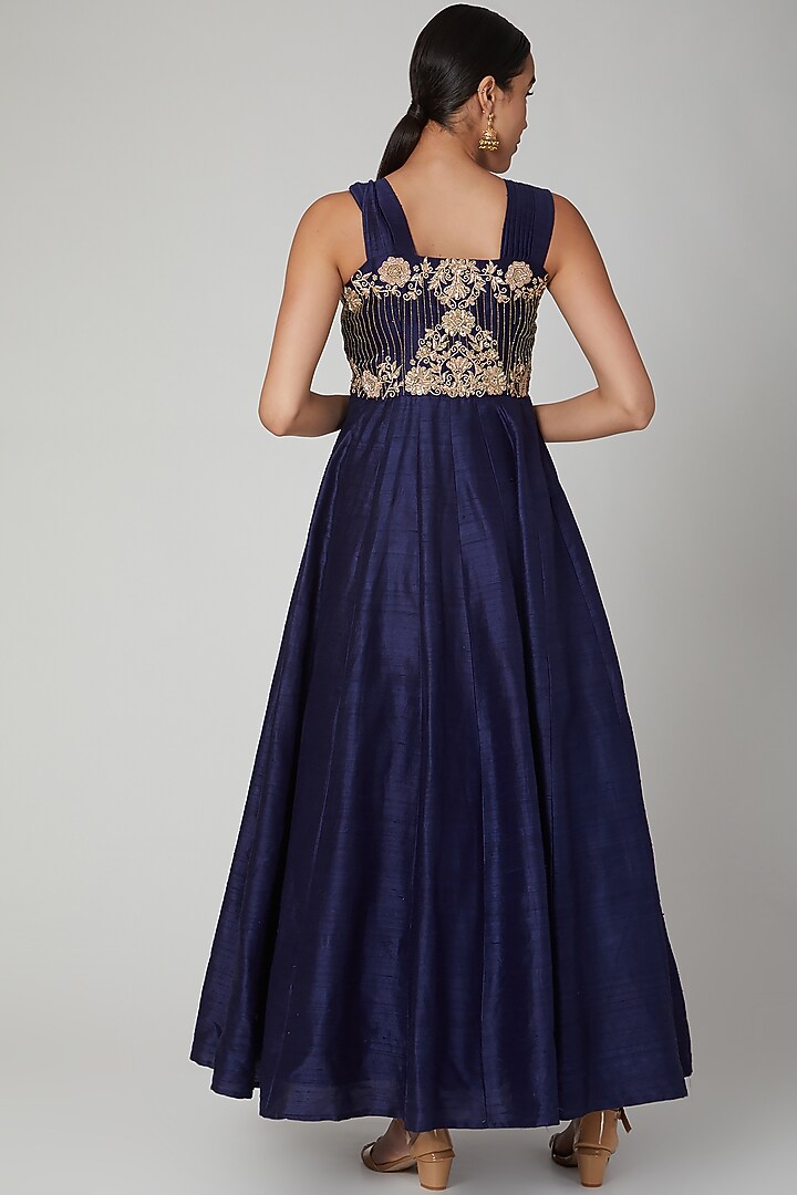 Deep Blue Embroidered Engagement Gown by RANA'S by Kshitija at Pernia's Pop Up Shop