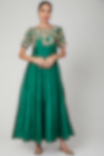Emerald Green Embroidered Gown by RANA'S by Kshitija