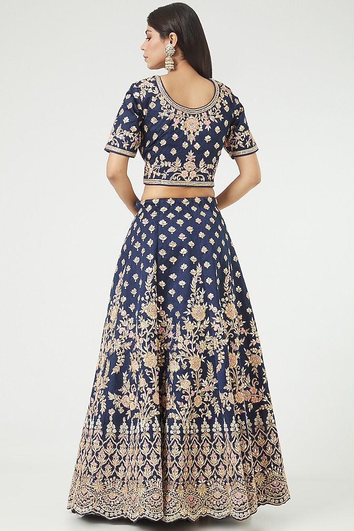 Deep Blue Embroidered Wedding Lehenga Set by Rana'S by Kshitija at Pernia's Pop Up Shop