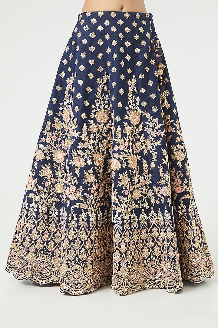 Deep Blue Embroidered Wedding Lehenga Set by Rana'S by Kshitija at Pernia's Pop Up Shop