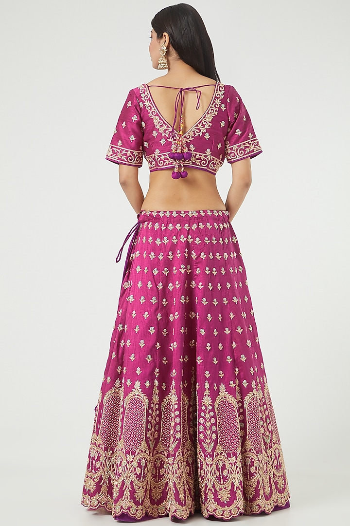 Deep Cherry Embroidered Wedding Lehenga Set by Rana'S by Kshitija at Pernia's Pop Up Shop