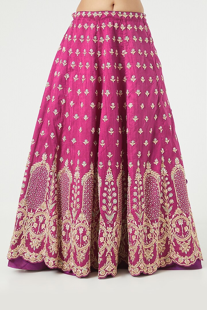 Deep Cherry Embroidered Wedding Lehenga Set by Rana'S by Kshitija at Pernia's Pop Up Shop