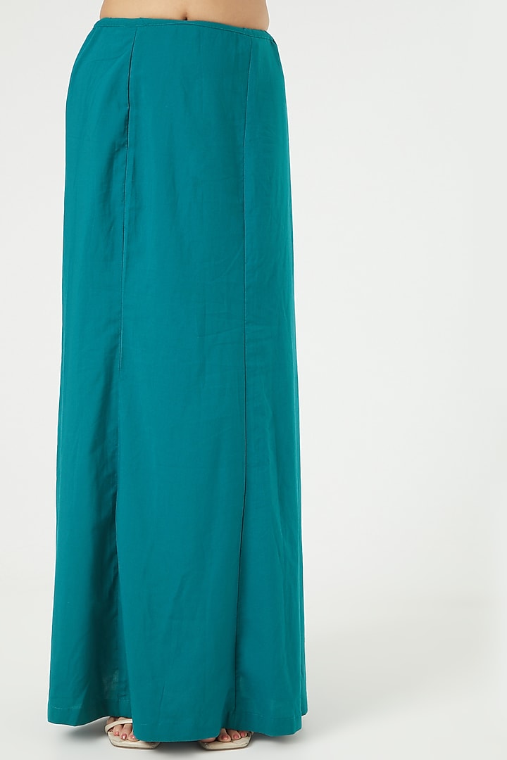 Teal Platinium Chiffon Motif Embroidered Party Wear Saree Set by Rana'S by Kshitija at Pernia's Pop Up Shop