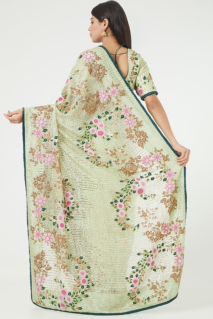 Light Green Embroidered Reception Saree Set by Rana'S by Kshitija at Pernia's Pop Up Shop