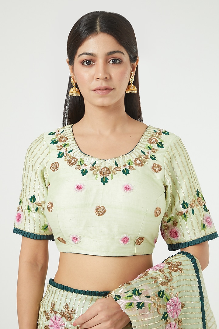 Light Green Embroidered Reception Saree Set by Rana'S by Kshitija at Pernia's Pop Up Shop