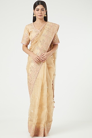 Gold Embroidered Saree Set by Rana'S by Kshitija