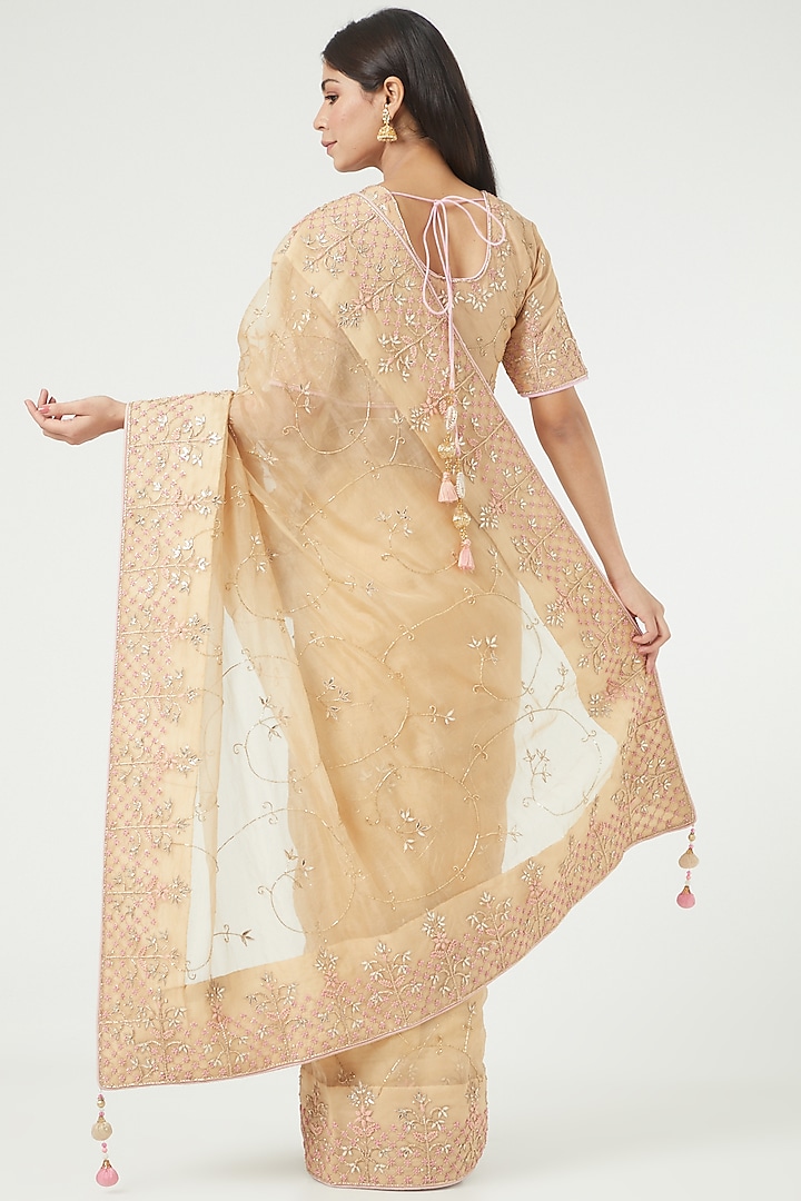 Gold Embroidered Wedding Saree Set by Rana'S by Kshitija at Pernia's Pop Up Shop