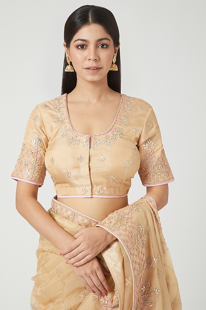 Gold Embroidered Wedding Saree Set by Rana'S by Kshitija at Pernia's Pop Up Shop