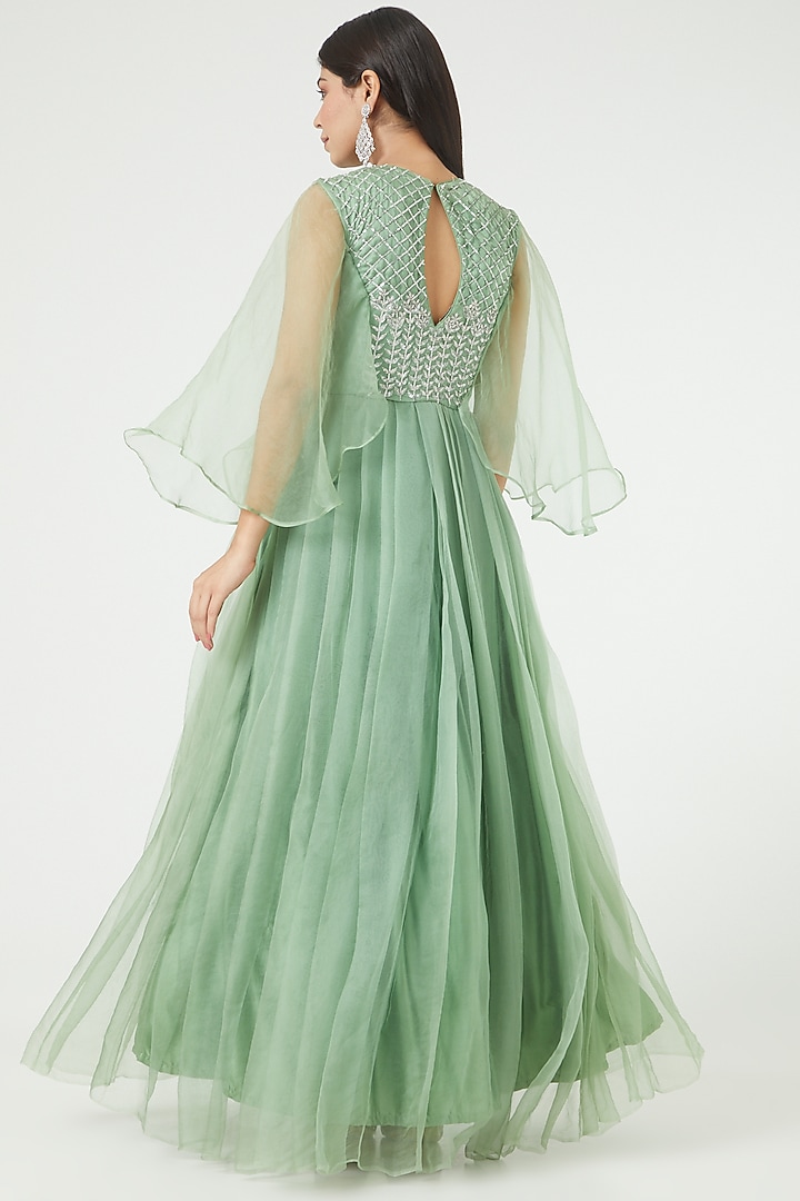 Olive Green Embroidered Engagement Gown by Rana'S by Kshitija at Pernia's Pop Up Shop