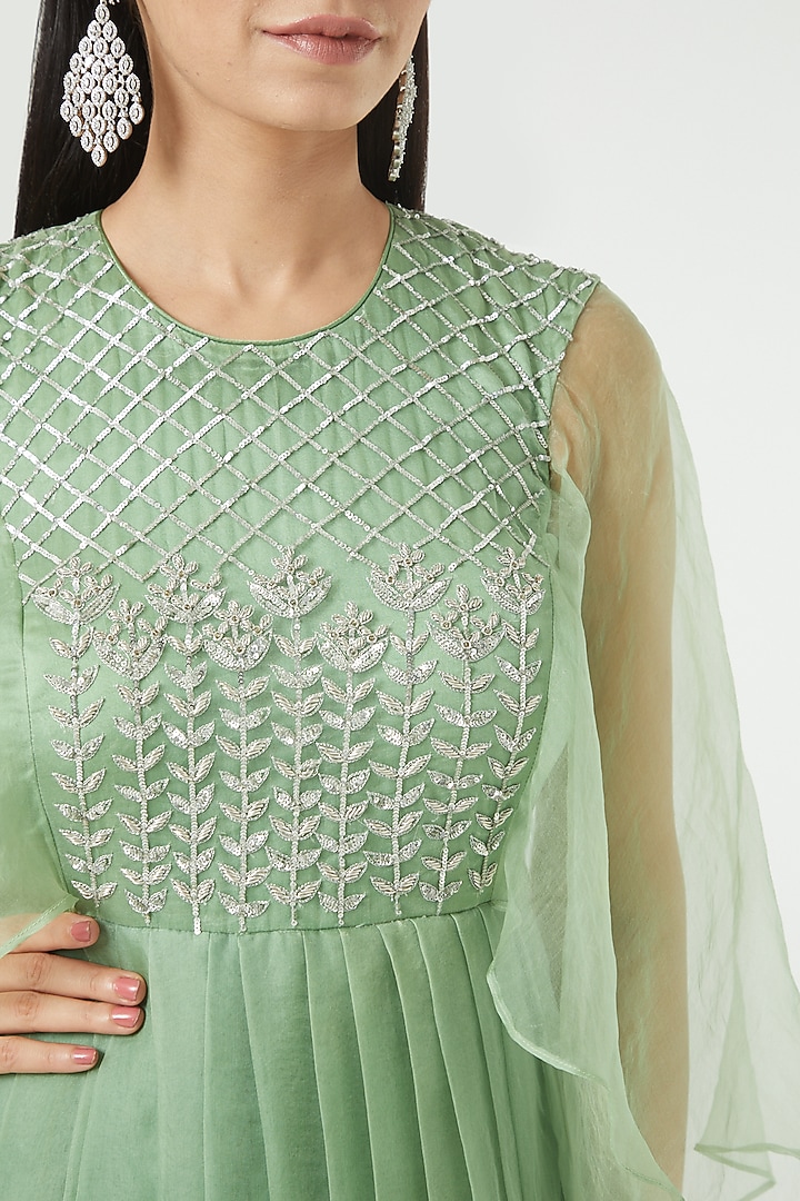 Olive Green Embroidered Engagement Gown by Rana'S by Kshitija at Pernia's Pop Up Shop