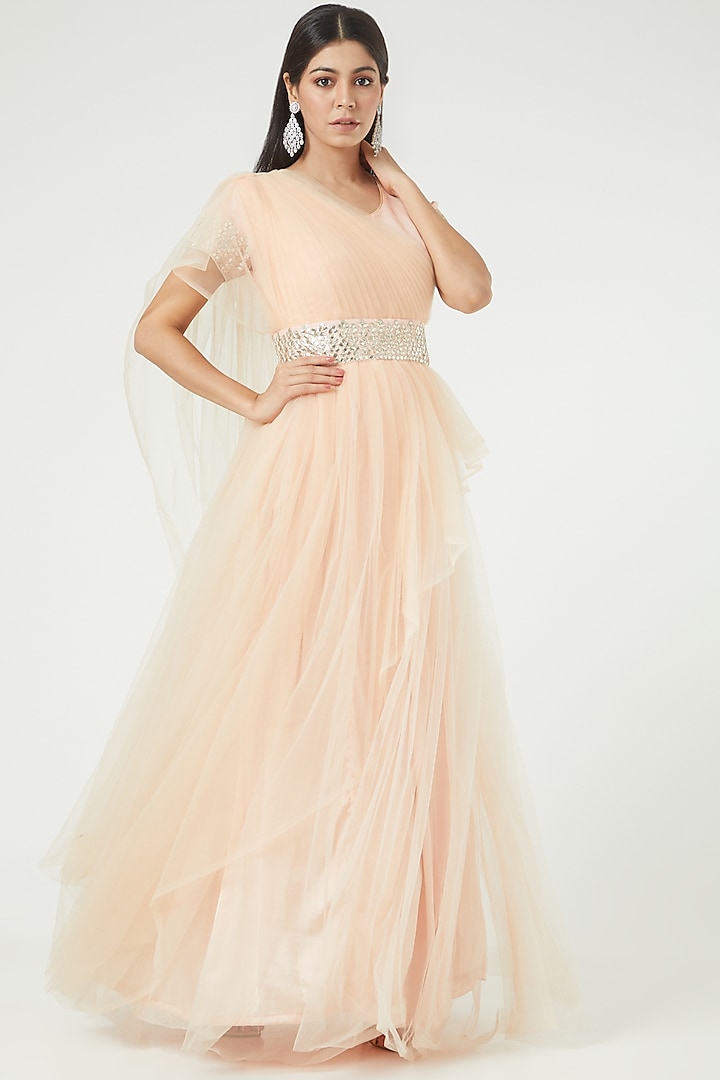 Peach Embroidered Gown by Rana'S by Kshitija at Pernia's Pop Up Shop