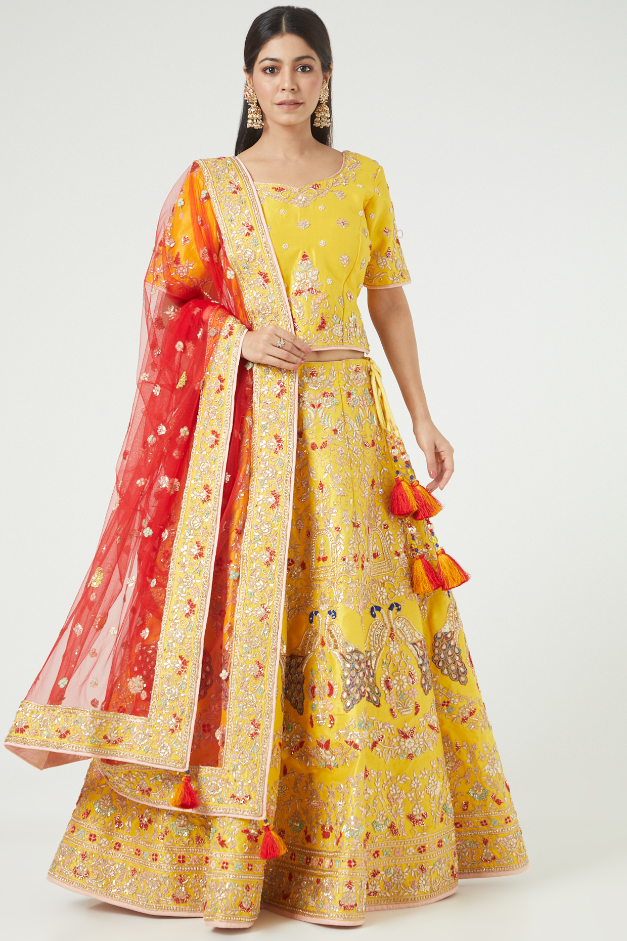 Yellow Embroidered  dulhan bday 22 may Lehenga Set by Rana'S by Kshitija at Pernia's Pop Up Shop