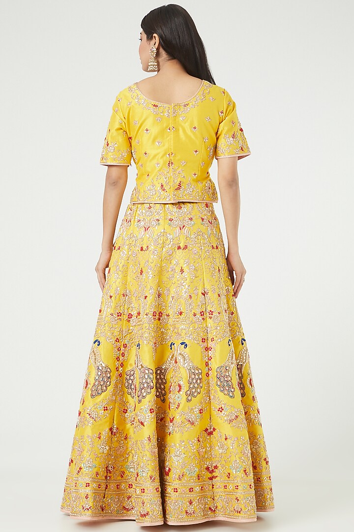 Yellow Embroidered Wedding Lehenga Set by Rana'S by Kshitija at Pernia's Pop Up Shop