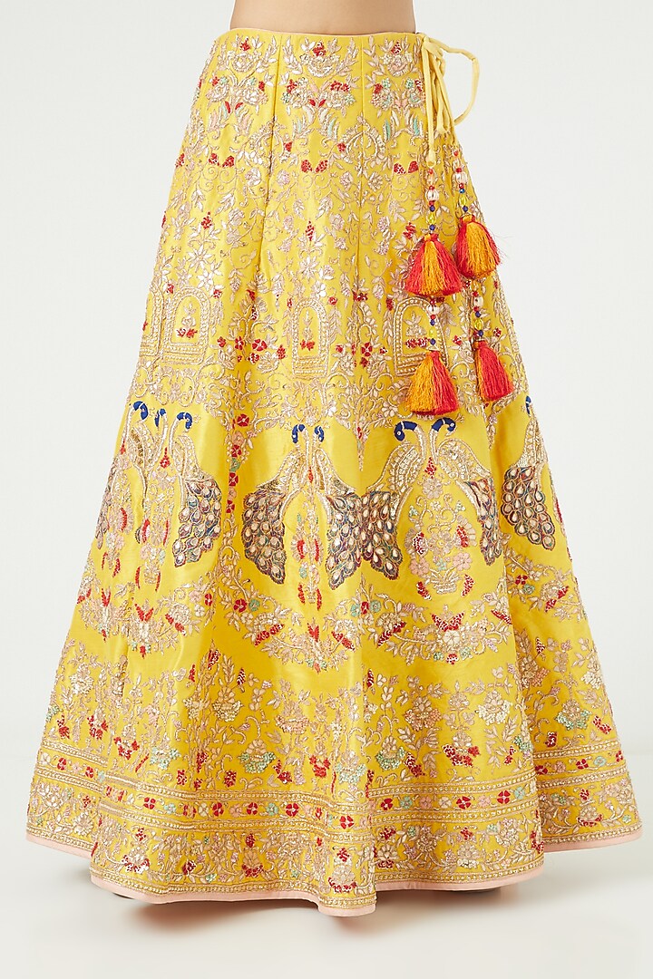 Yellow Embroidered Wedding Lehenga Set by Rana'S by Kshitija at Pernia's Pop Up Shop