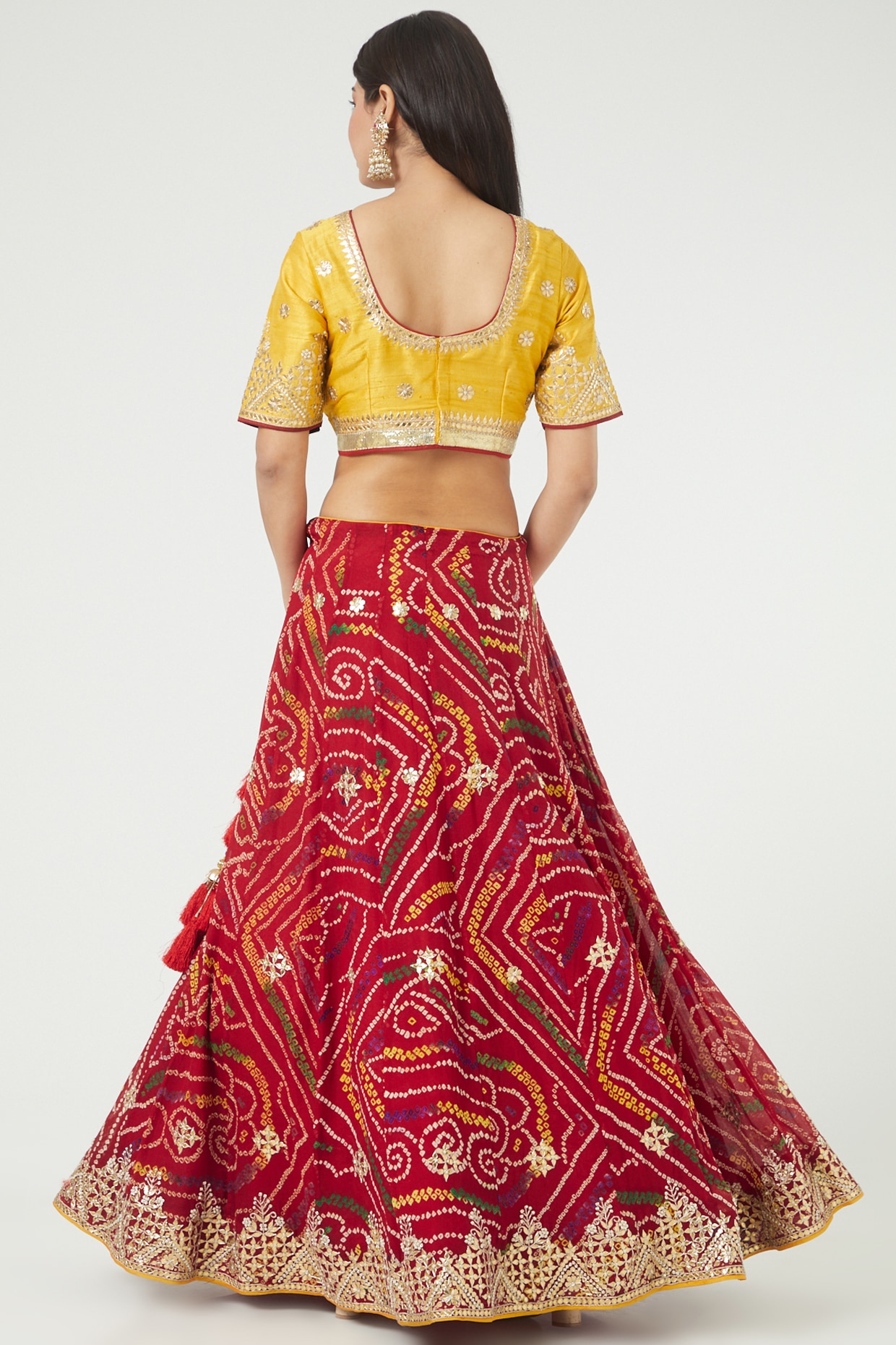 Buy Multi Colored Panelled Lehenga Choli With Jaipuri Tie-Dye And Floral  Print
