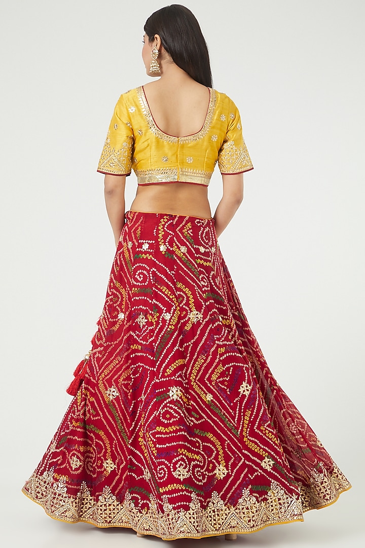 Jaipuri Red Bandhani Wedding Lehenga Set by Rana'S by Kshitija at Pernia's Pop Up Shop