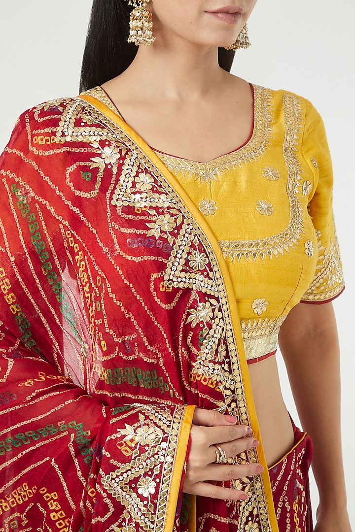 Jaipuri Red Bandhani Wedding Lehenga Set by Rana'S by Kshitija at Pernia's Pop Up Shop