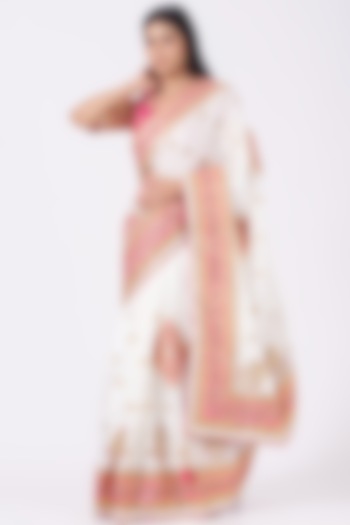 White Embroidered Saree Set With by Rana'S by Kshitija