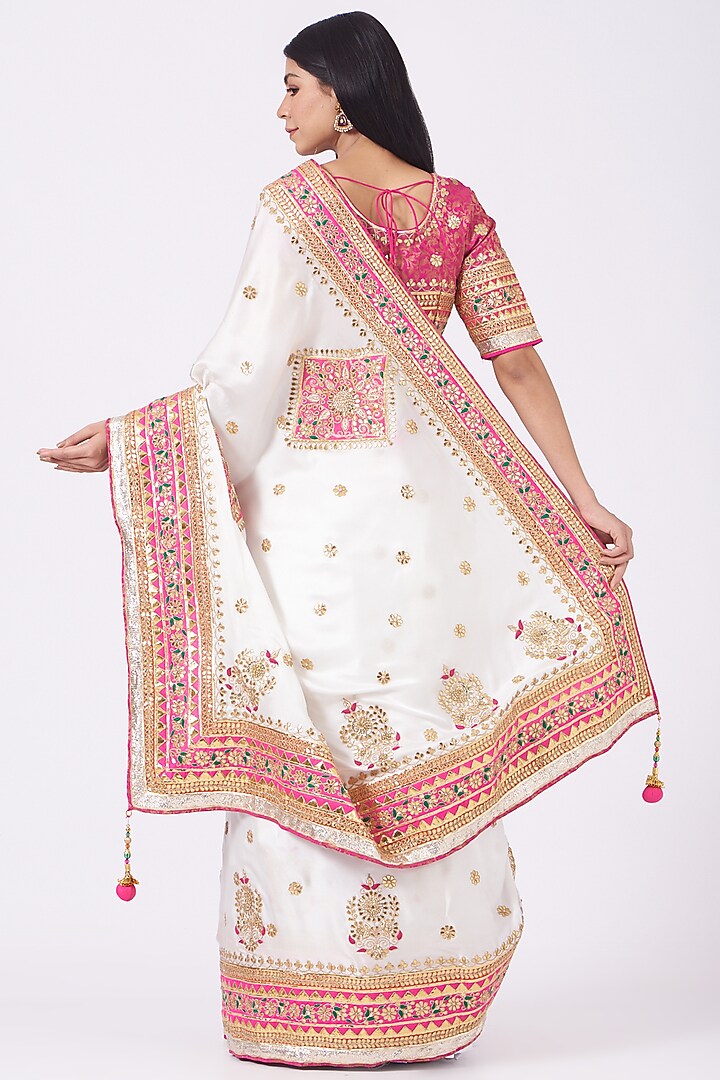 White Embroidered Wedding Saree Set With by Rana'S by Kshitija at Pernia's Pop Up Shop