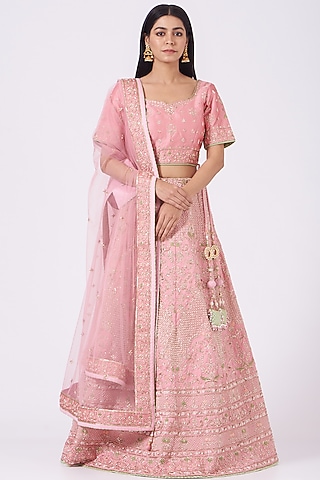 Blush Pink Hand Embroidered Lehenga Set by Rana'S by Kshitija