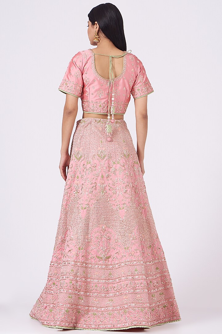 Blush Pink Hand Embroidered Wedding Lehenga Set by Rana'S by Kshitija at Pernia's Pop Up Shop
