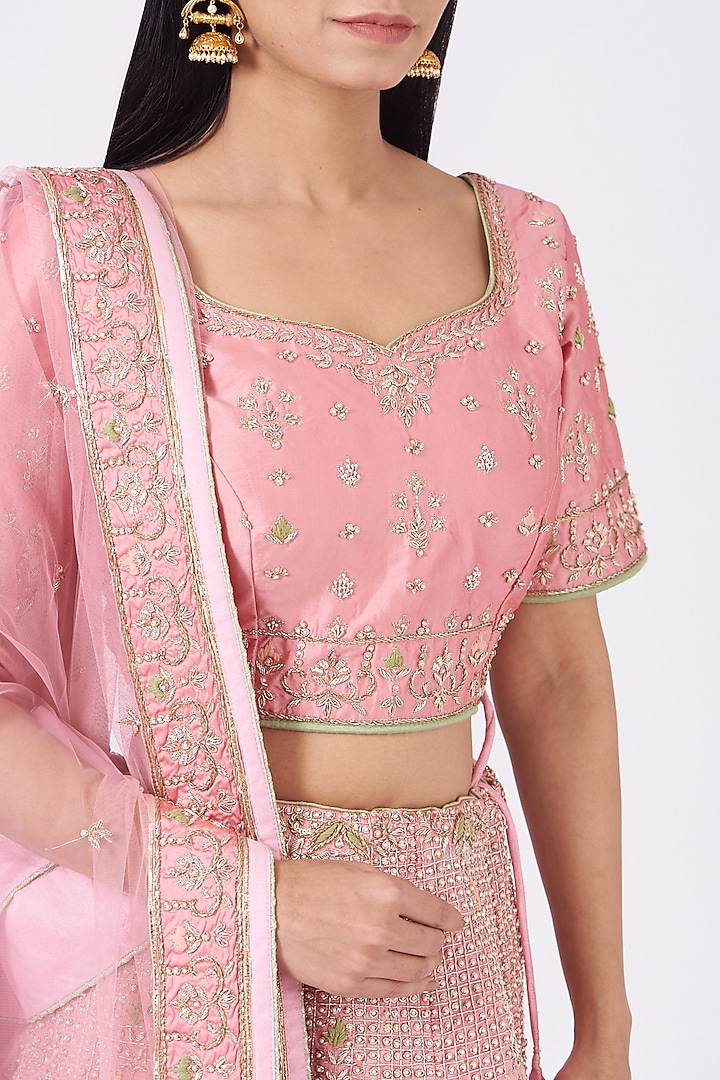Blush Pink Hand Embroidered Wedding Lehenga Set by Rana'S by Kshitija at Pernia's Pop Up Shop