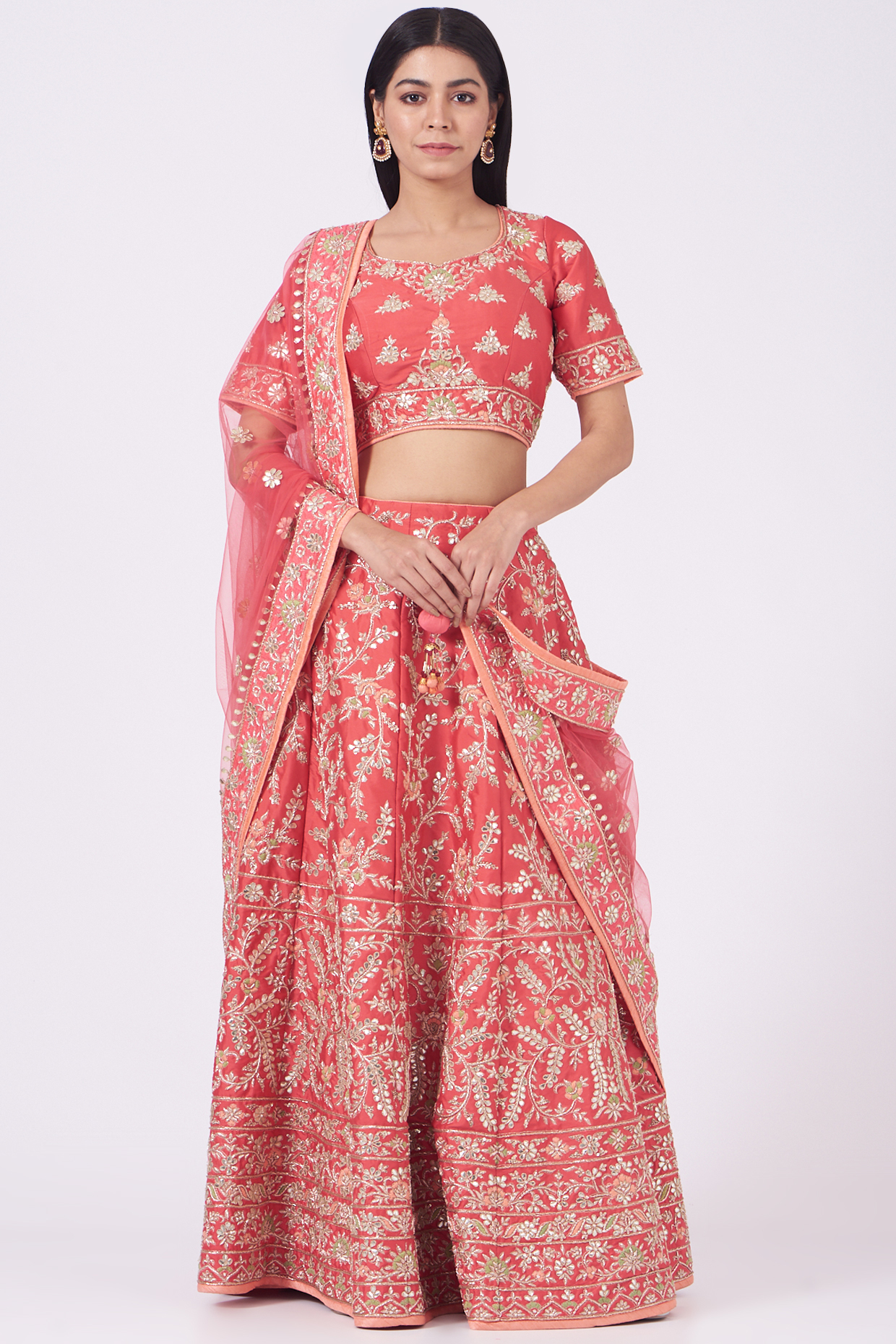 Peach Embroidered  dulhan bday 22 may Lehenga Set by Rana'S by Kshitija at Pernia's Pop Up Shop