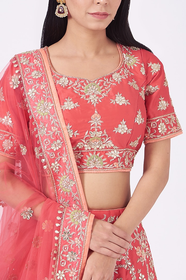 Peach Embroidered Wedding Lehenga Set by Rana'S by Kshitija at Pernia's Pop Up Shop