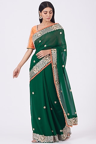Emerald Green Embroidered Saree Set by Rana'S by Kshitija