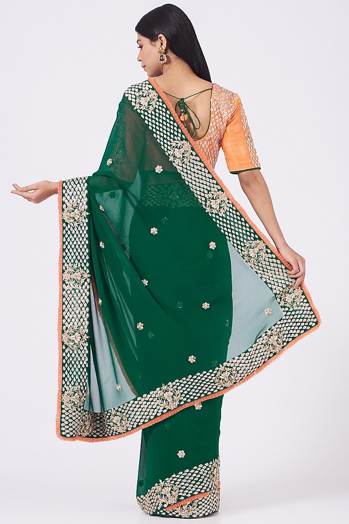 Emerald Green Embroidered Wedding Saree Set by Rana'S by Kshitija at Pernia's Pop Up Shop